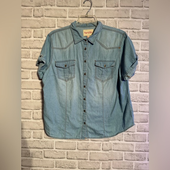 2 for $10 Denim shabby Chic button down blouse - Picture 3 of 6